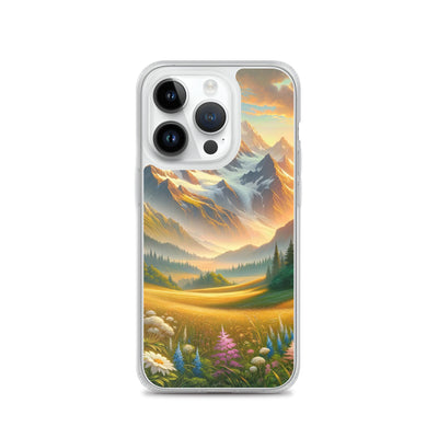 Heitere Alpenschönheit: Schneeberge und Wildblumenwiesen - iPhone Schutzhülle (durchsichtig) berge xxx yyy zzz iPhone 14 Pro