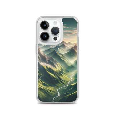 Alpen Gebirge: Fotorealistische Bergfläche mit Österreichischer Flagge - iPhone Schutzhülle (durchsichtig) berge xxx yyy zzz iPhone 14 Pro