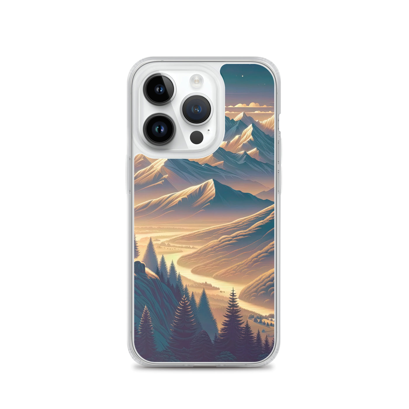 Alpen-Morgendämmerung, erste Sonnenstrahlen auf Schneegipfeln - iPhone Schutzhülle (durchsichtig) berge xxx yyy zzz iPhone 14 Pro