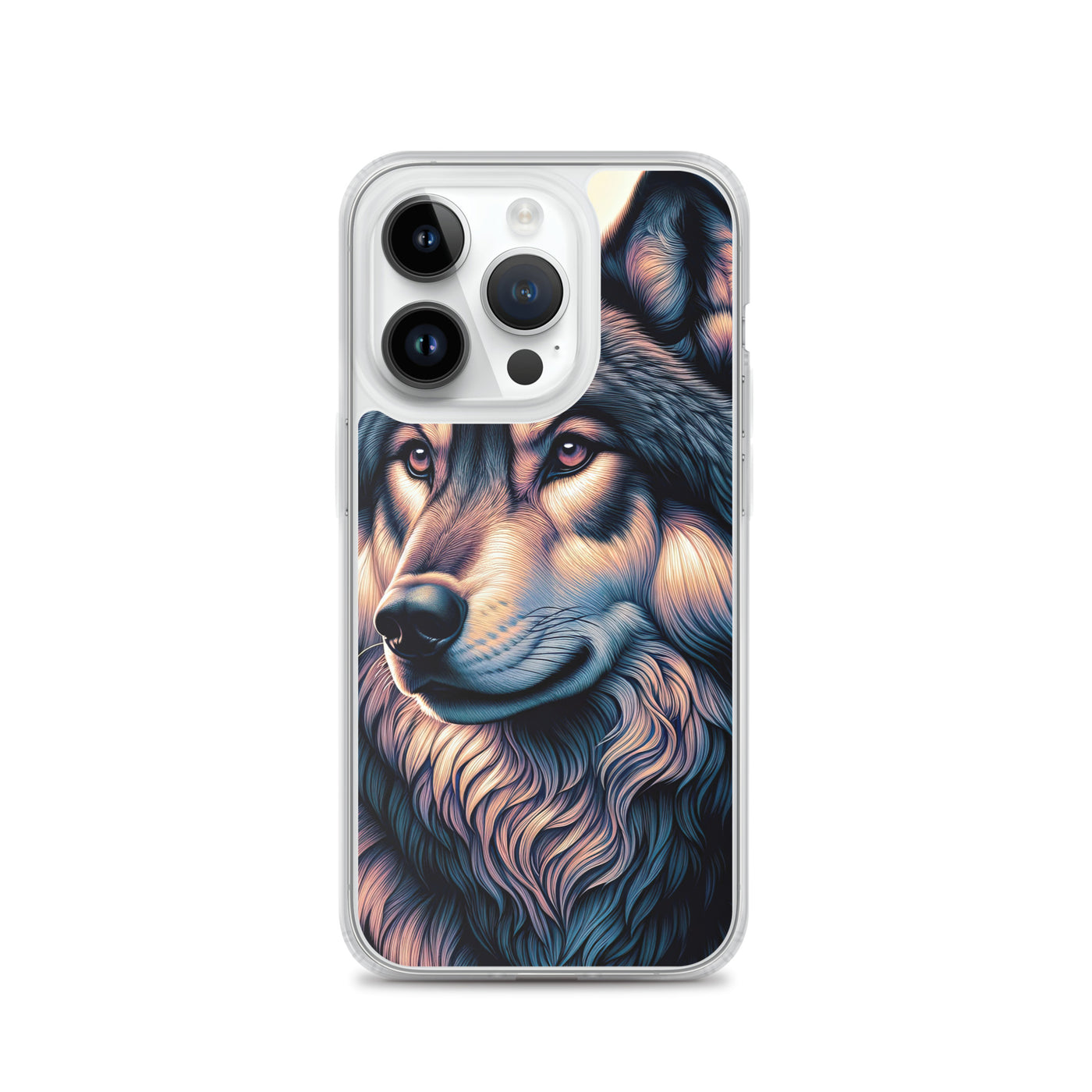 Majestätischer, glänzender Wolf in leuchtender Illustration (AN) - iPhone Schutzhülle (durchsichtig) xxx yyy zzz iPhone 14 Pro