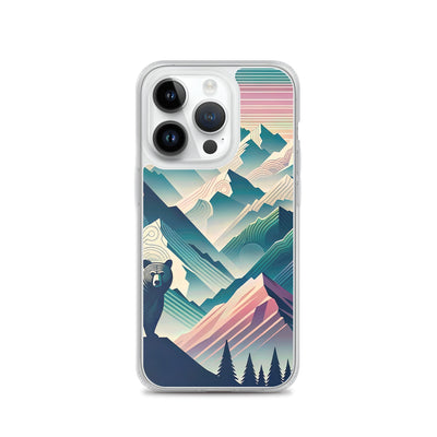 Bär im Panoramablick der Alpen, moderne Kunst-Gebirgsschichten - iPhone Schutzhülle (durchsichtig) camping xxx yyy zzz iPhone 14 Pro