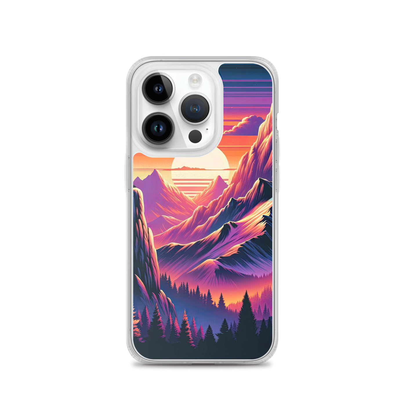 Alpen-Sonnenuntergang mit Bär auf Hügel, warmes Himmelsfarbenspiel - iPhone Schutzhülle (durchsichtig) camping xxx yyy zzz iPhone 14 Pro