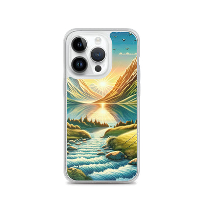 Zelt im Alpenmorgen mit goldenem Licht, Schneebergen und unberührten Seen - iPhone Schutzhülle (durchsichtig) berge xxx yyy zzz iPhone 14 Pro