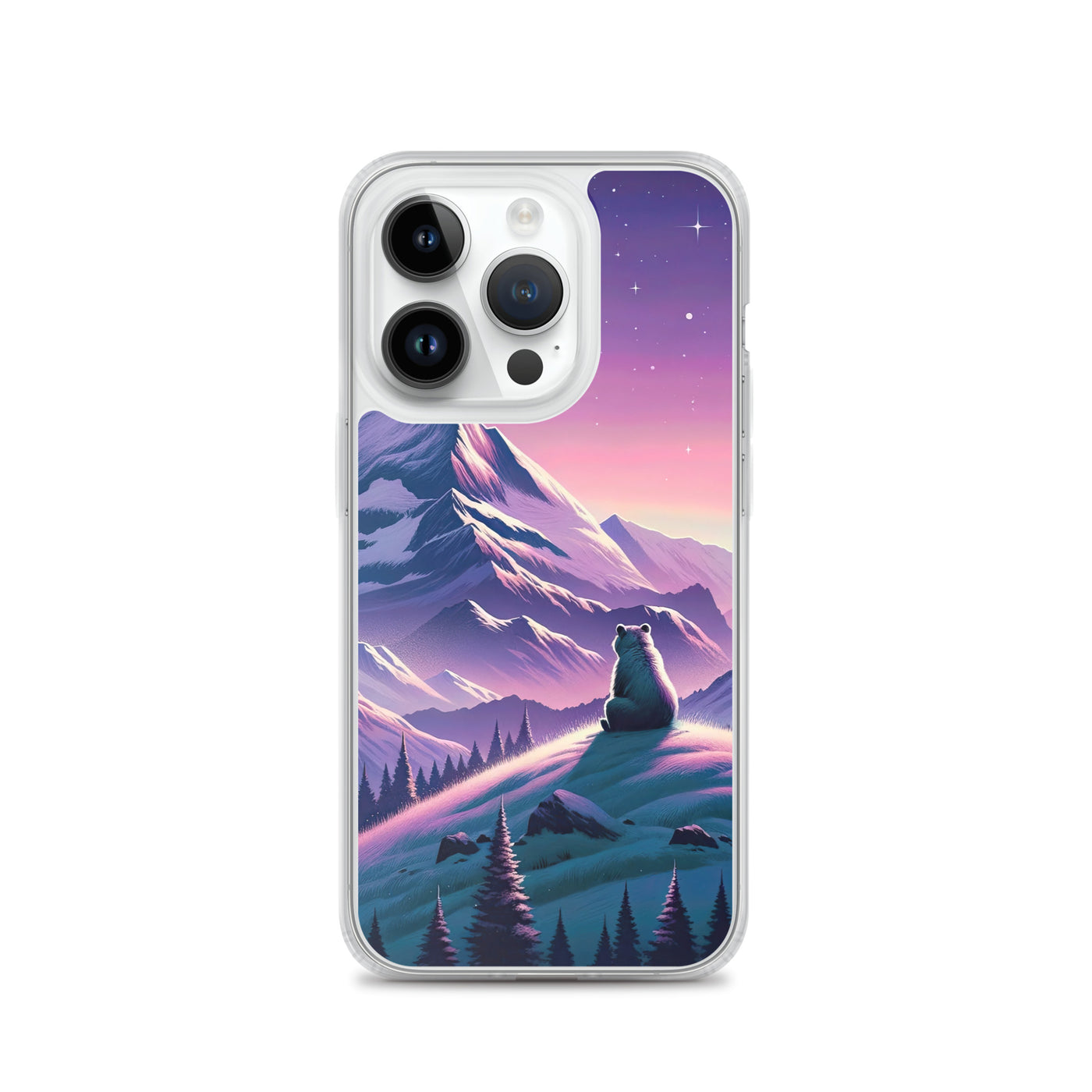 Bezaubernder Alpenabend mit Bär, lavendel-rosafarbener Himmel (AN) - iPhone Schutzhülle (durchsichtig) xxx yyy zzz iPhone 14 Pro