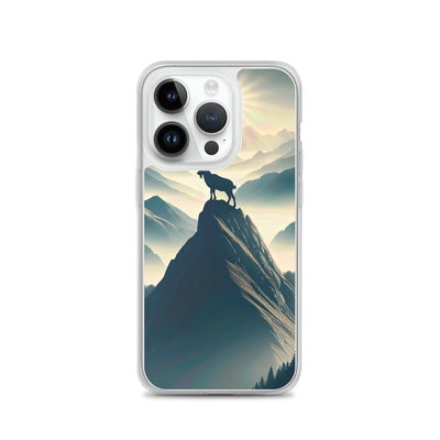 Morgendlicher Steinbock auf Alpengipfel, steile Berghänge - iPhone Schutzhülle (durchsichtig) berge xxx yyy zzz iPhone 14 Pro