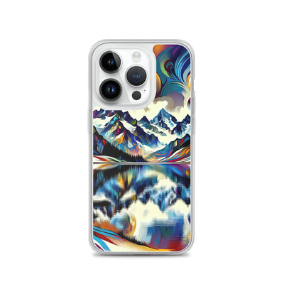 Alpensee im Zentrum eines abstrakt-expressionistischen Alpen-Kunstwerks - iPhone Schutzhülle (durchsichtig) berge xxx yyy zzz iPhone 14 Pro
