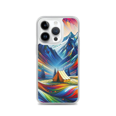 Surreale Alpen in abstrakten Farben, dynamische Formen der Landschaft - iPhone Schutzhülle (durchsichtig) camping xxx yyy zzz iPhone 14 Pro