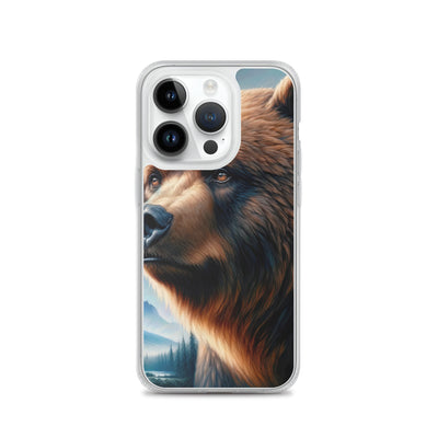 Ölgemälde, das das Gesicht eines starken realistischen Bären einfängt. Porträt - iPhone Schutzhülle (durchsichtig) camping xxx yyy zzz iPhone 14 Pro