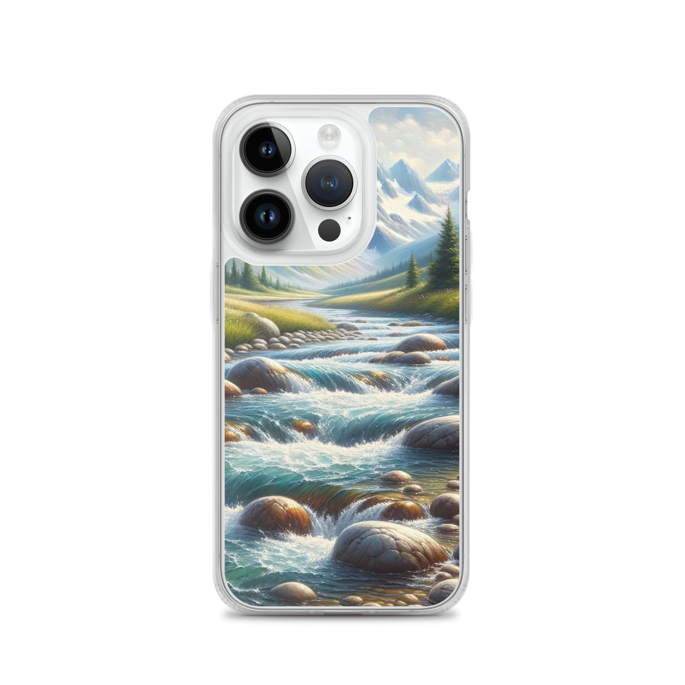 Ölgemälde eines Gebirgsbachs durch felsige Landschaft - iPhone Schutzhülle (durchsichtig) berge xxx yyy zzz iPhone 14 Pro