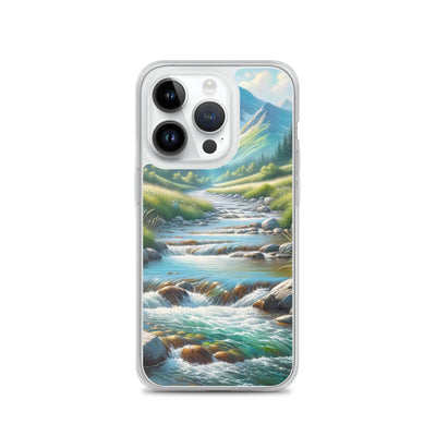 Sanfter Gebirgsbach in Ölgemälde, klares Wasser über glatten Felsen - iPhone Schutzhülle (durchsichtig) berge xxx yyy zzz iPhone 14 Pro