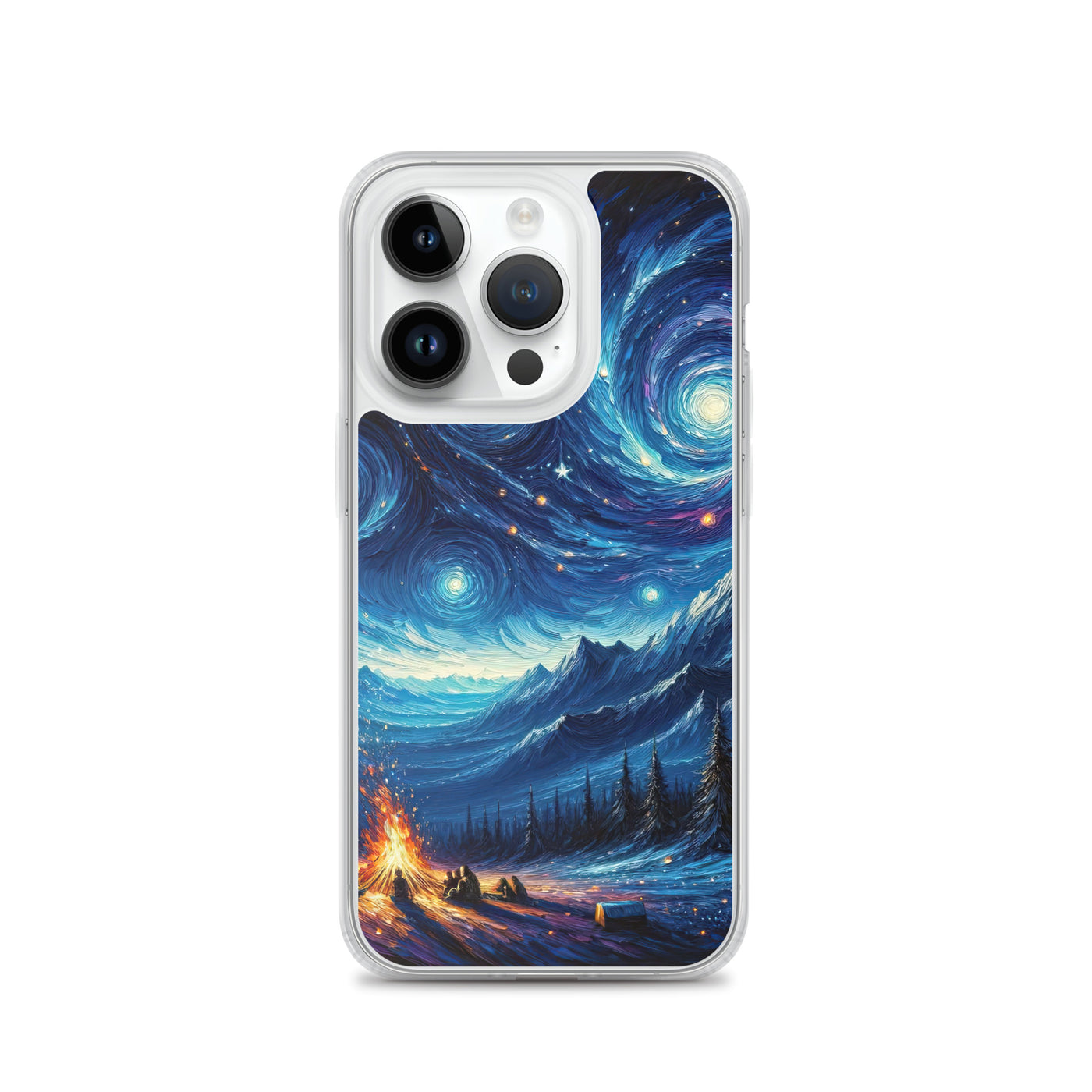 Sternennacht über den Alpen inspiriertes Ölgemälde, mystischer Nachthimmel in Blau - iPhone Schutzhülle (durchsichtig) camping xxx yyy zzz iPhone 14 Pro