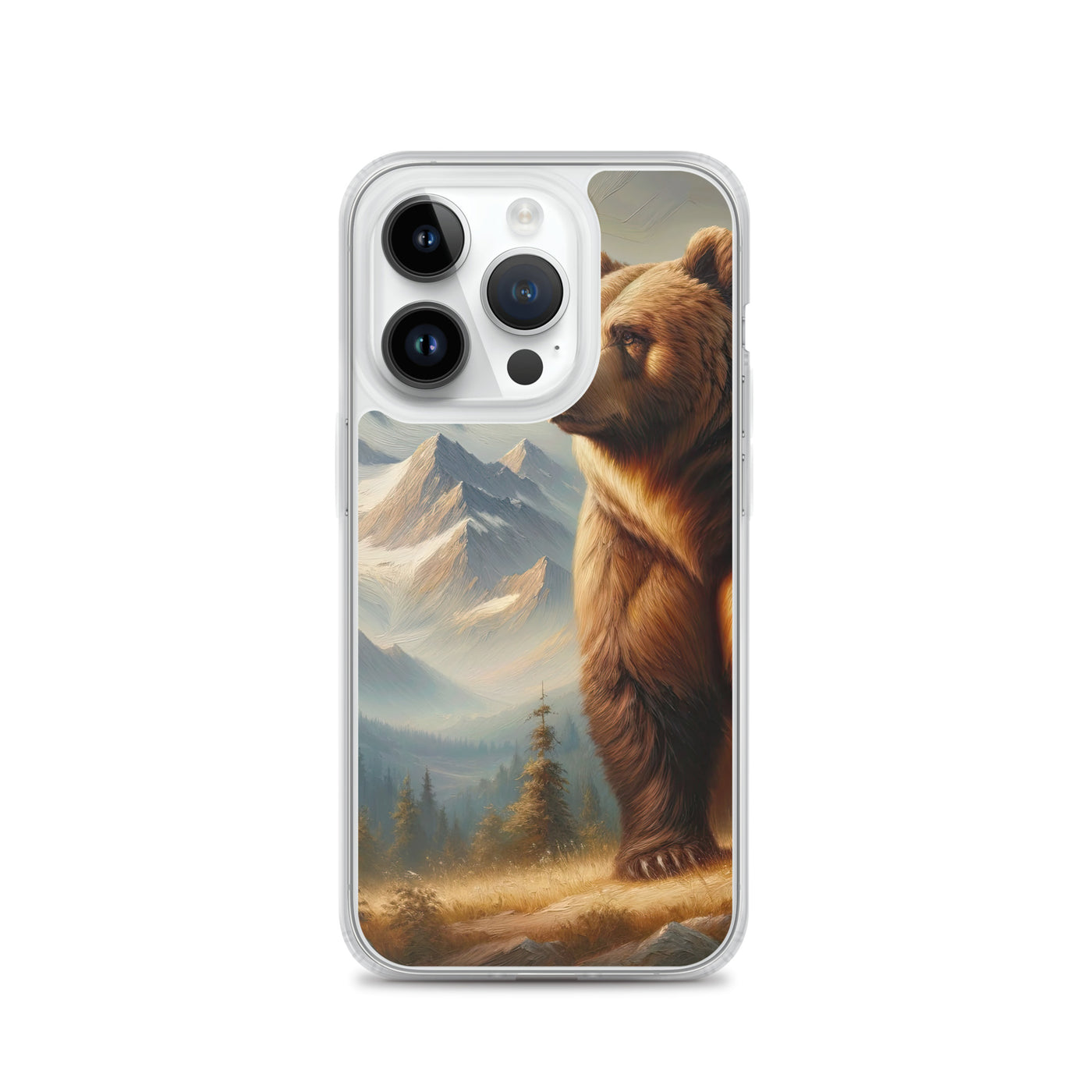 Ölgemälde eines königlichen Bären vor der majestätischen Alpenkulisse - iPhone Schutzhülle (durchsichtig) camping xxx yyy zzz iPhone 14 Pro