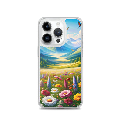 Ölgemälde einer ruhigen Almwiese, Oase mit bunter Wildblumenpracht - iPhone Schutzhülle (durchsichtig) camping xxx yyy zzz iPhone 14 Pro