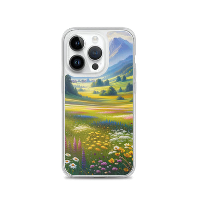 Ölgemälde einer Almwiese, Meer aus Wildblumen in Gelb- und Lilatönen - iPhone Schutzhülle (durchsichtig) berge xxx yyy zzz iPhone 14 Pro