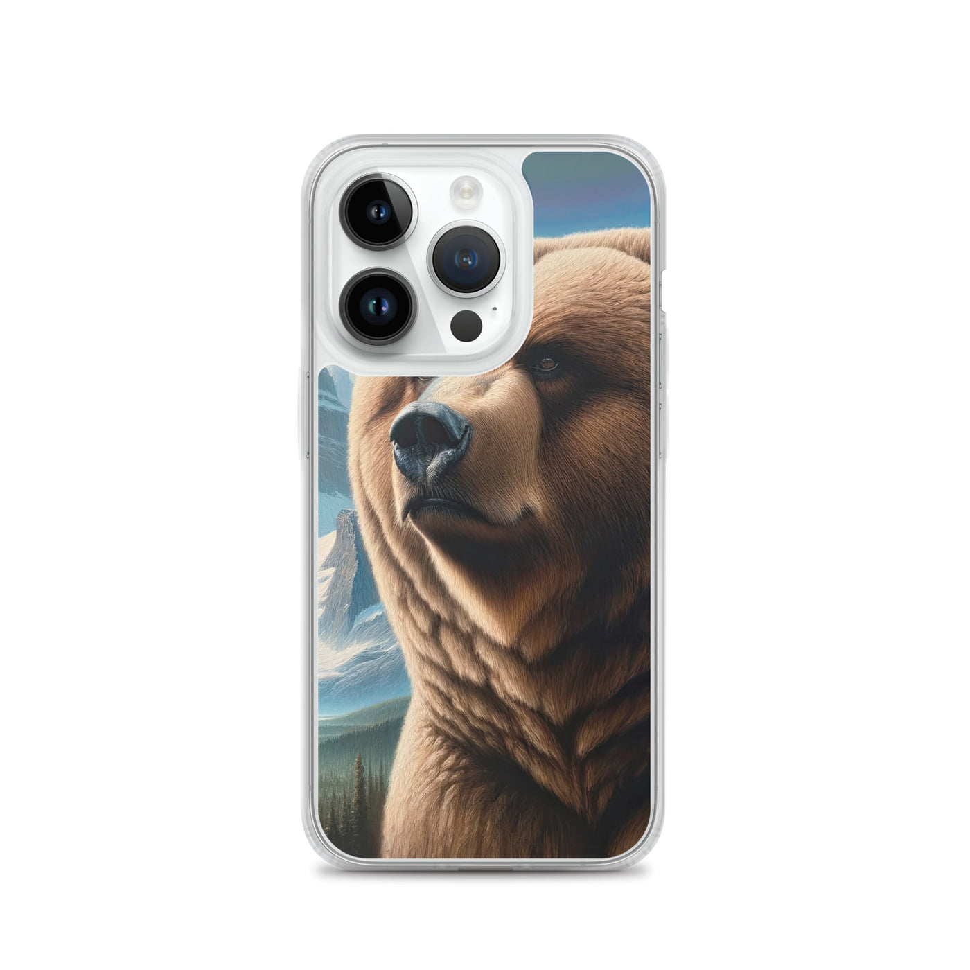 Realistisches Ölgemälde eines männlichen Bären in den Bergen mit Fokus auf Stärke und Schärfe - iPhone Schutzhülle (durchsichtig) camping xxx yyy zzz iPhone 14 Pro