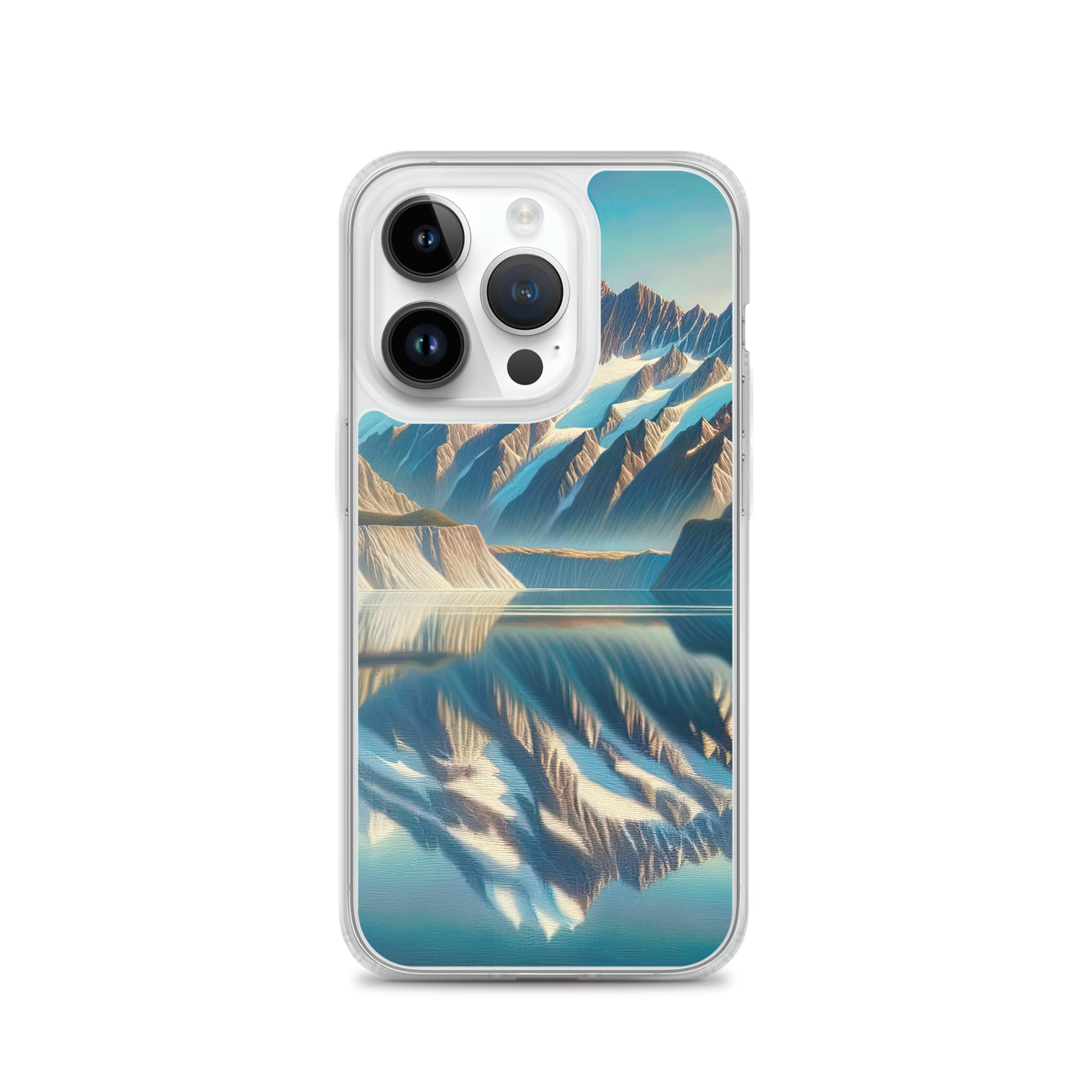 Ölgemälde eines unberührten Sees, der die Bergkette spiegelt - iPhone Schutzhülle (durchsichtig) berge xxx yyy zzz iPhone 14 Pro