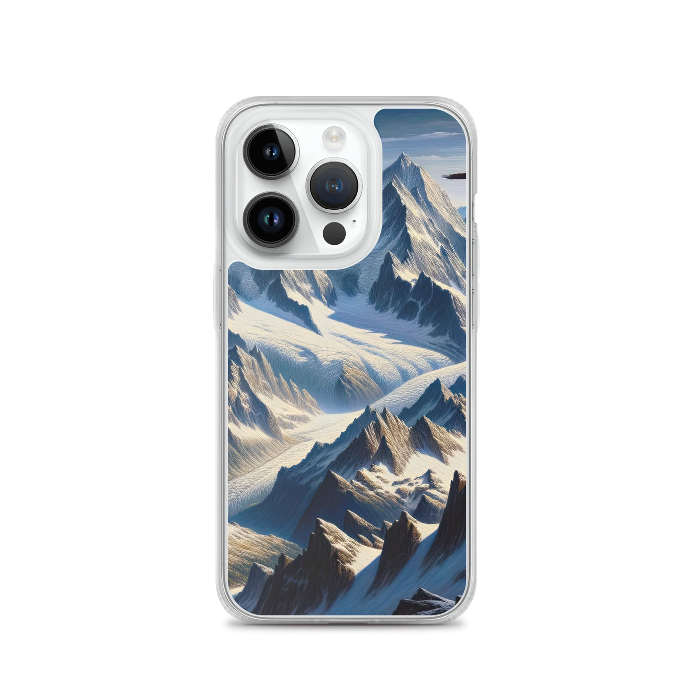 Ölgemälde der Alpen mit hervorgehobenen zerklüfteten Geländen im Licht und Schatten - iPhone Schutzhülle (durchsichtig) berge xxx yyy zzz iPhone 14 Pro