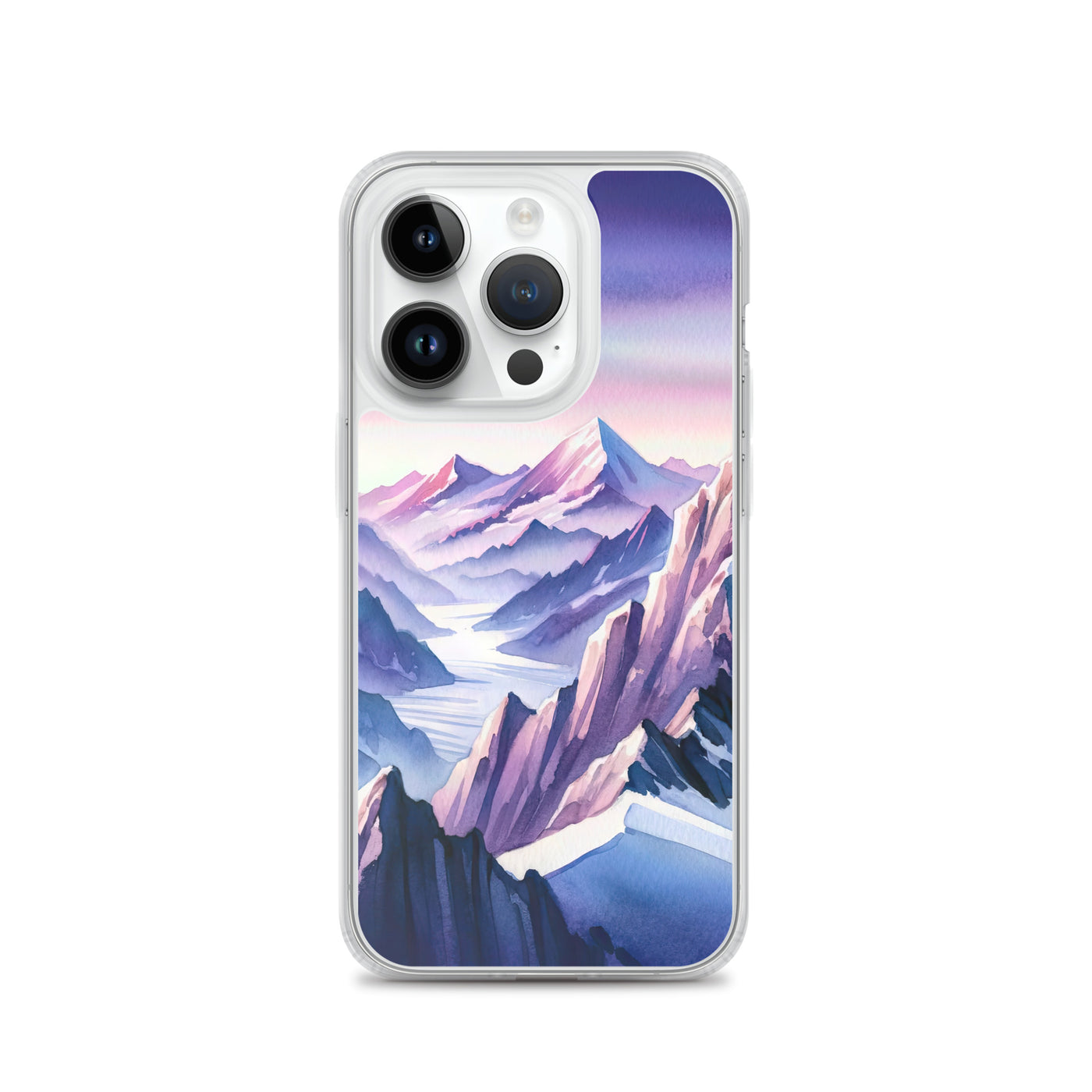 Aquarell eines Bergsteigers auf einem Alpengipfel in der Abenddämmerung - iPhone Schutzhülle (durchsichtig) wandern xxx yyy zzz iPhone 14 Pro
