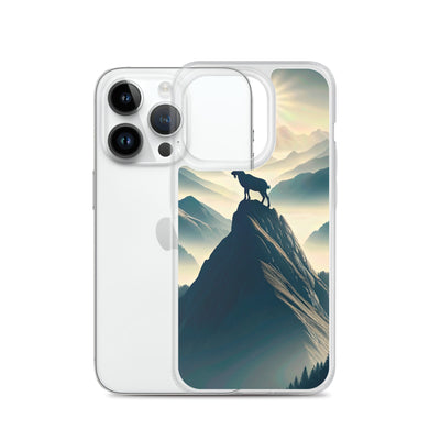 Morgendlicher Steinbock auf Alpengipfel, steile Berghänge - iPhone Schutzhülle (durchsichtig) berge xxx yyy zzz