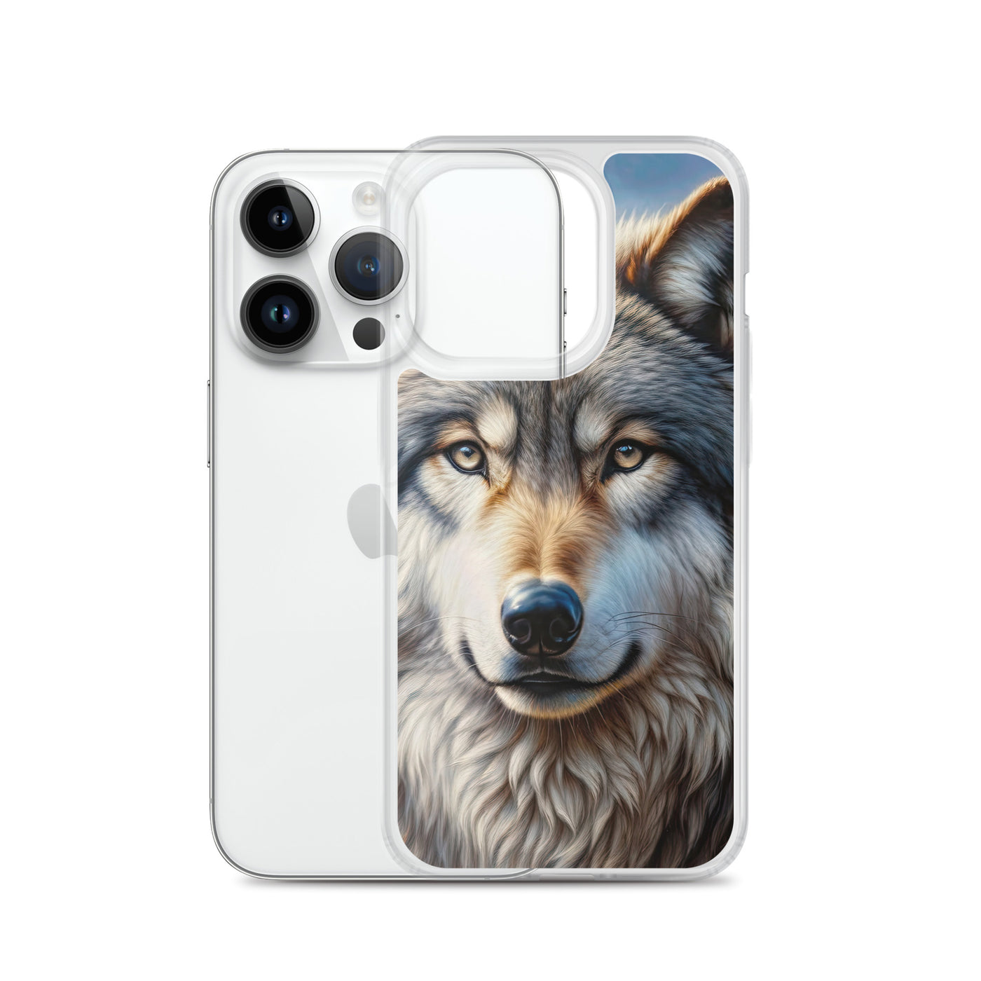 Porträt-Ölgemälde eines prächtigen Wolfes mit faszinierenden Augen (AN) - iPhone Schutzhülle (durchsichtig) xxx yyy zzz