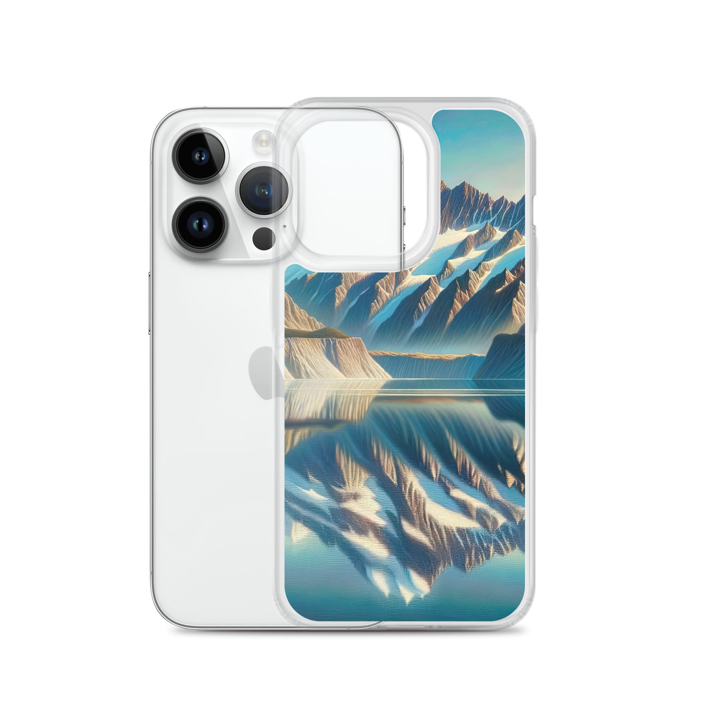Ölgemälde eines unberührten Sees, der die Bergkette spiegelt - iPhone Schutzhülle (durchsichtig) berge xxx yyy zzz