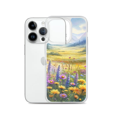 Aquarell einer Almwiese in Ruhe, Wildblumenteppich in Gelb, Lila, Rosa - iPhone Schutzhülle (durchsichtig) berge xxx yyy zzz