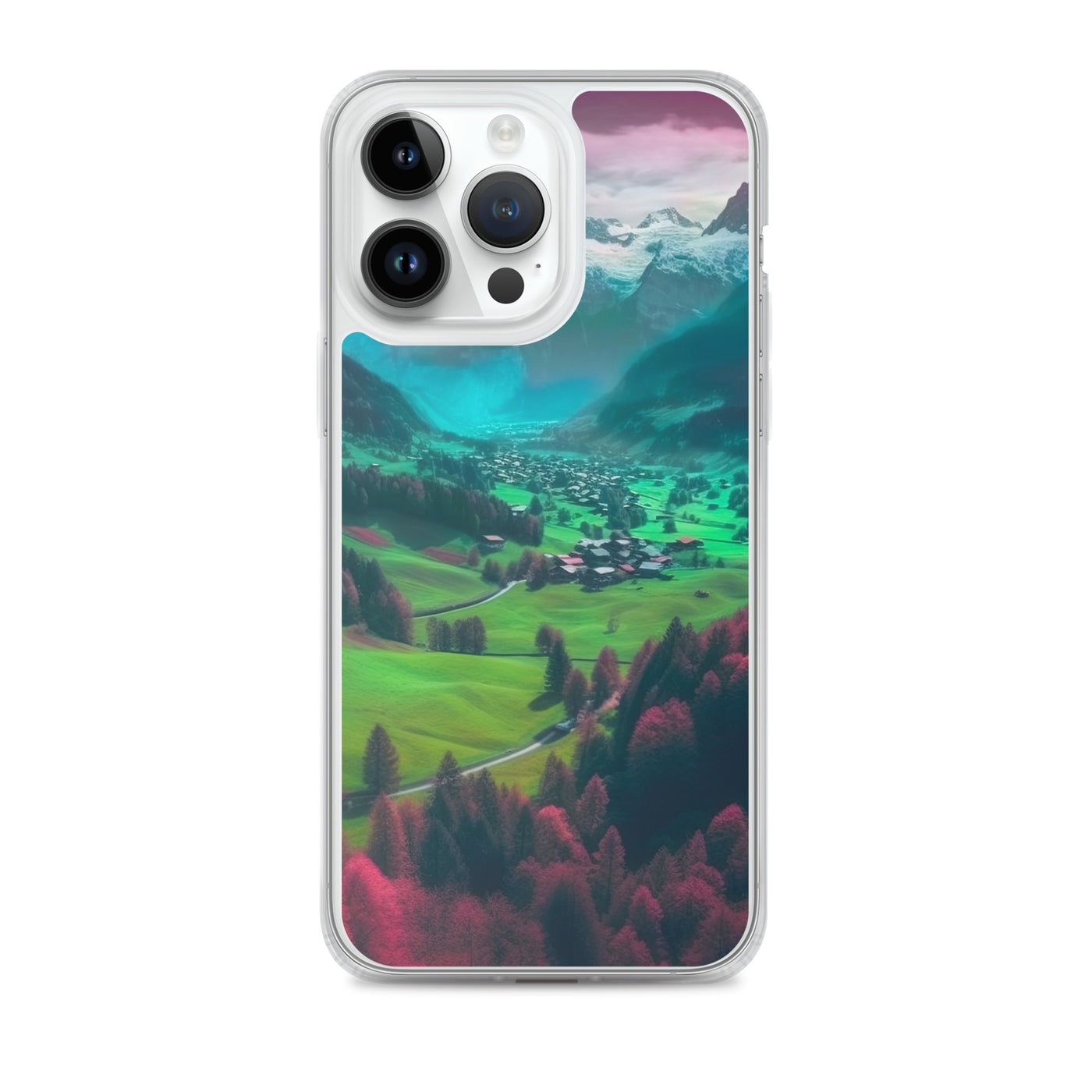 Berglandschaft und Dorf - Fotorealistische Malerei - iPhone Schutzhülle (durchsichtig) berge xxx iPhone 14 Pro Max