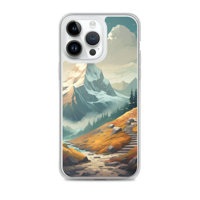 Berge, Wald und Wanderweg - Malerei - iPhone Schutzhülle (durchsichtig) berge xxx iPhone 14 Pro Max