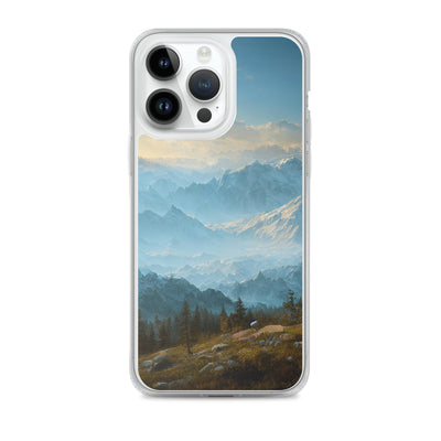 Schöne Berge mit Nebel bedeckt - Ölmalerei - iPhone Schutzhülle (durchsichtig) berge xxx iPhone 14 Pro Max