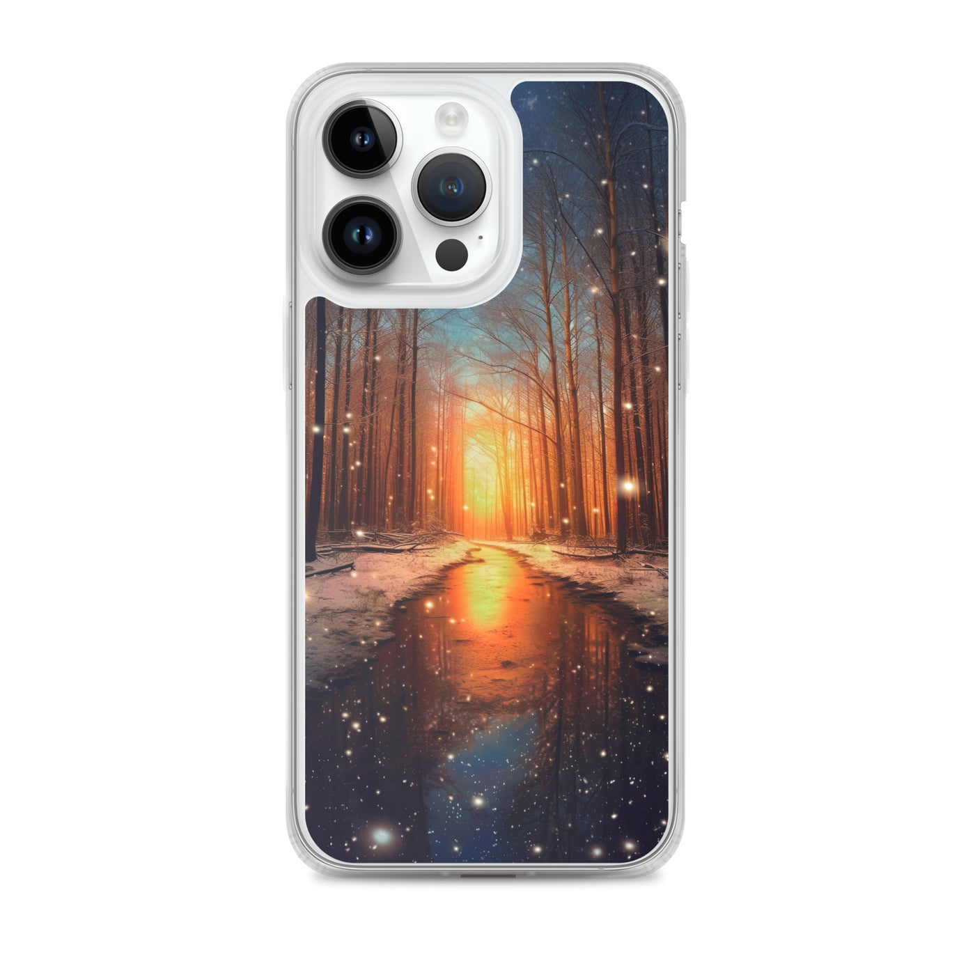 Bäume im Winter, Schnee, Sonnenaufgang und Fluss - iPhone Schutzhülle (durchsichtig) camping xxx iPhone 14 Pro Max