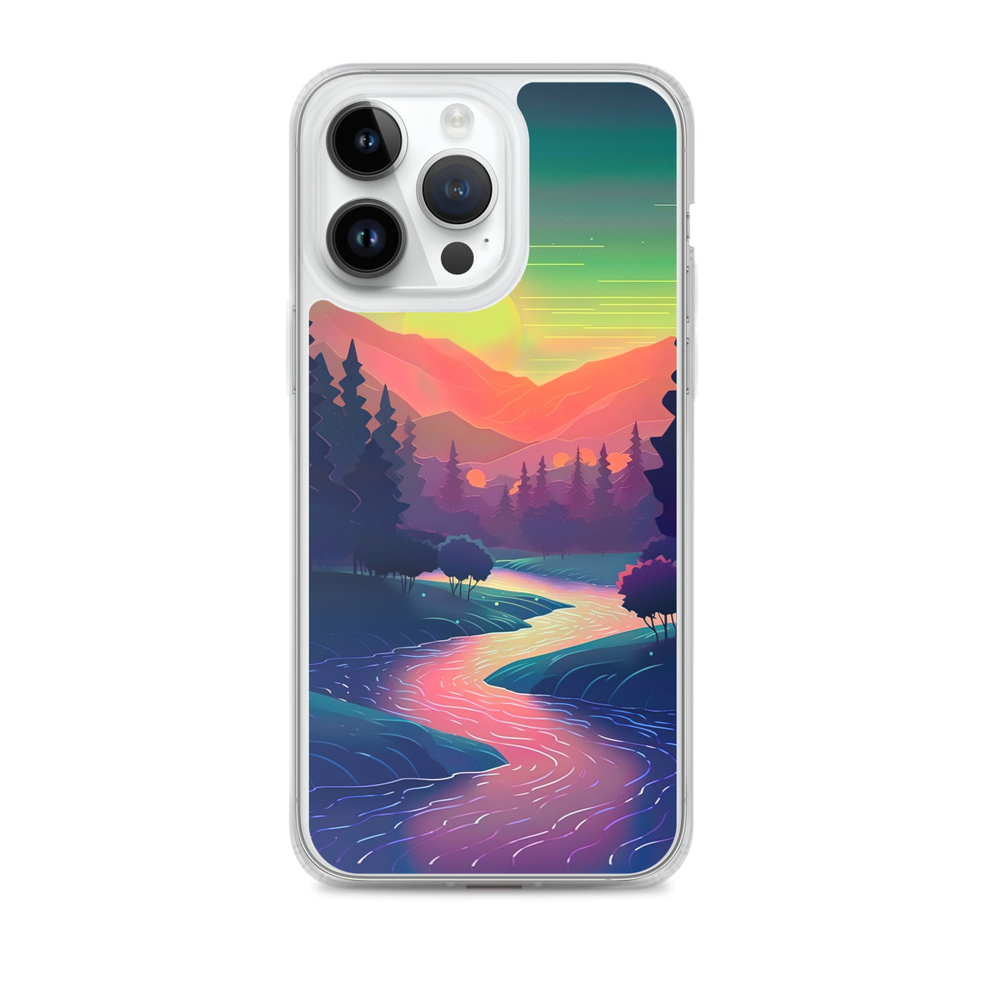 Berge, Fluss, Sonnenuntergang - Malerei - iPhone Schutzhülle (durchsichtig) berge xxx iPhone 14 Pro Max