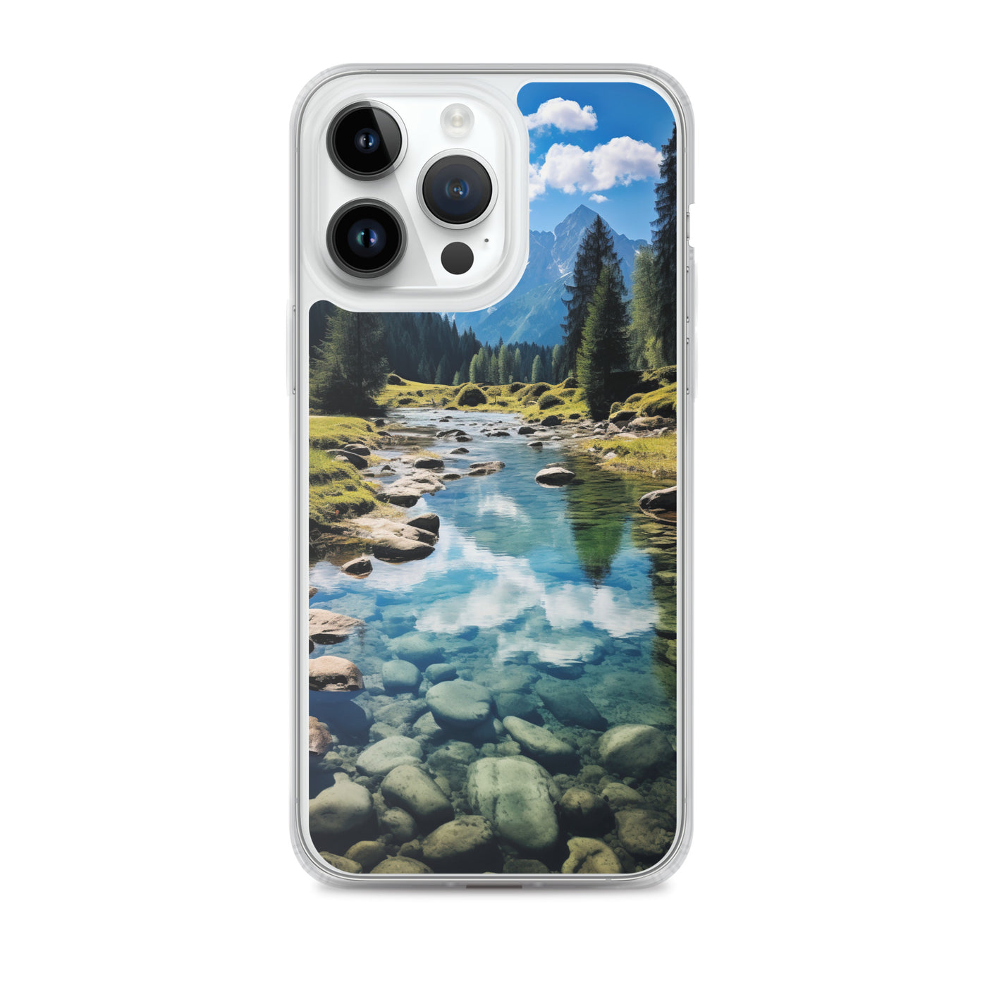 Österreichische Alpen und steiniger Bach - iPhone Schutzhülle (durchsichtig) berge xxx iPhone 14 Pro Max
