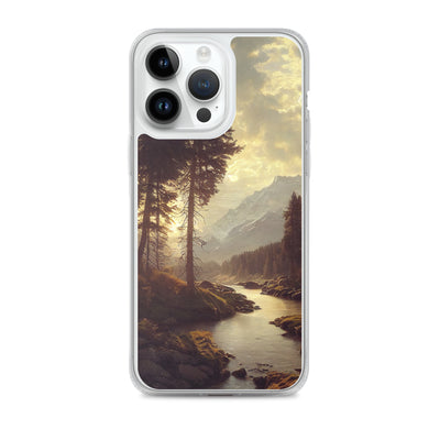 Landschaft mit Bergen, Fluss und Bäumen - Malerei - iPhone Schutzhülle (durchsichtig) berge xxx iPhone 14 Pro Max
