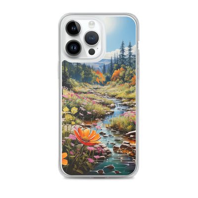 Berge, schöne Blumen und Bach im Wald - iPhone Schutzhülle (durchsichtig) berge xxx iPhone 14 Pro Max