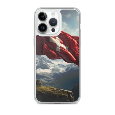 Schweizer Flagge und Berge im Hintergrund - Fotorealistische Malerei - iPhone Schutzhülle (durchsichtig) berge xxx iPhone 14 Pro Max