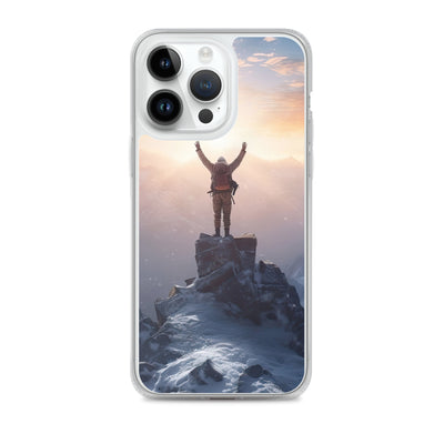 Mann auf der Spitze eines Berges - Landschaftsmalerei - iPhone Schutzhülle (durchsichtig) berge xxx iPhone 14 Pro Max