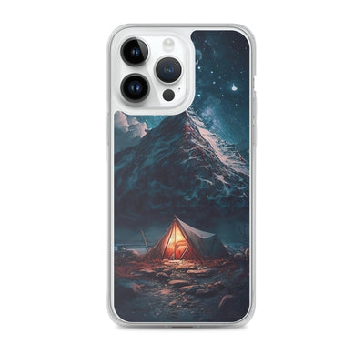 Zelt und Berg in der Nacht - Sterne am Himmel - Landschaftsmalerei - iPhone Schutzhülle (durchsichtig) camping xxx iPhone 14 Pro Max