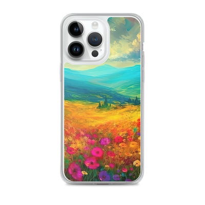 Berglandschaft und schöne farbige Blumen - Malerei - iPhone Schutzhülle (durchsichtig) berge xxx iPhone 14 Pro Max