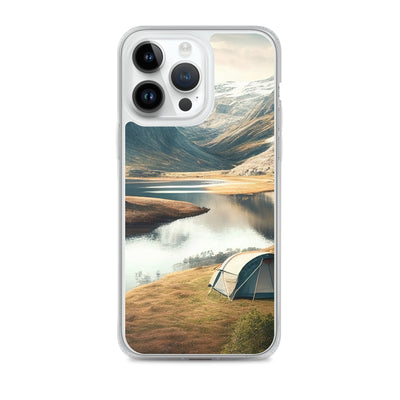 Zelt, Berge und Bergsee - iPhone Schutzhülle (durchsichtig) camping xxx iPhone 14 Pro Max