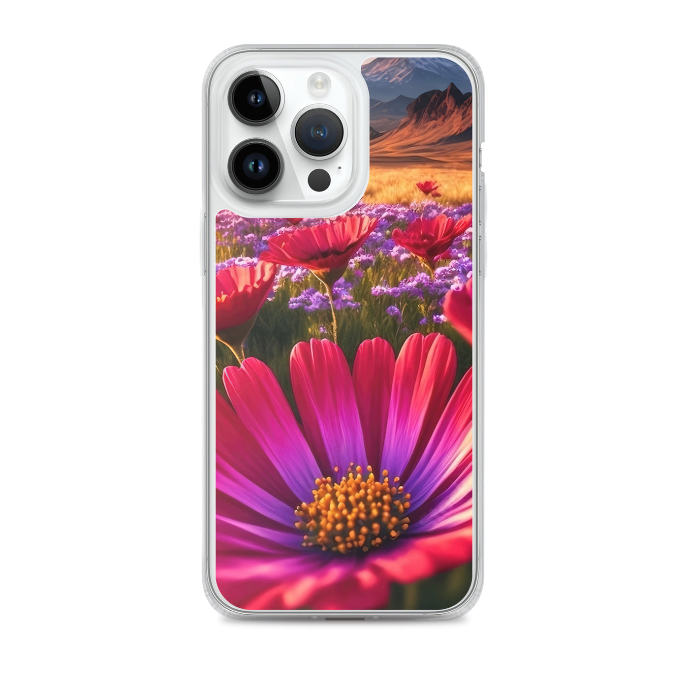 Wünderschöne Blumen und Berge im Hintergrund - iPhone Schutzhülle (durchsichtig) berge xxx iPhone 14 Pro Max