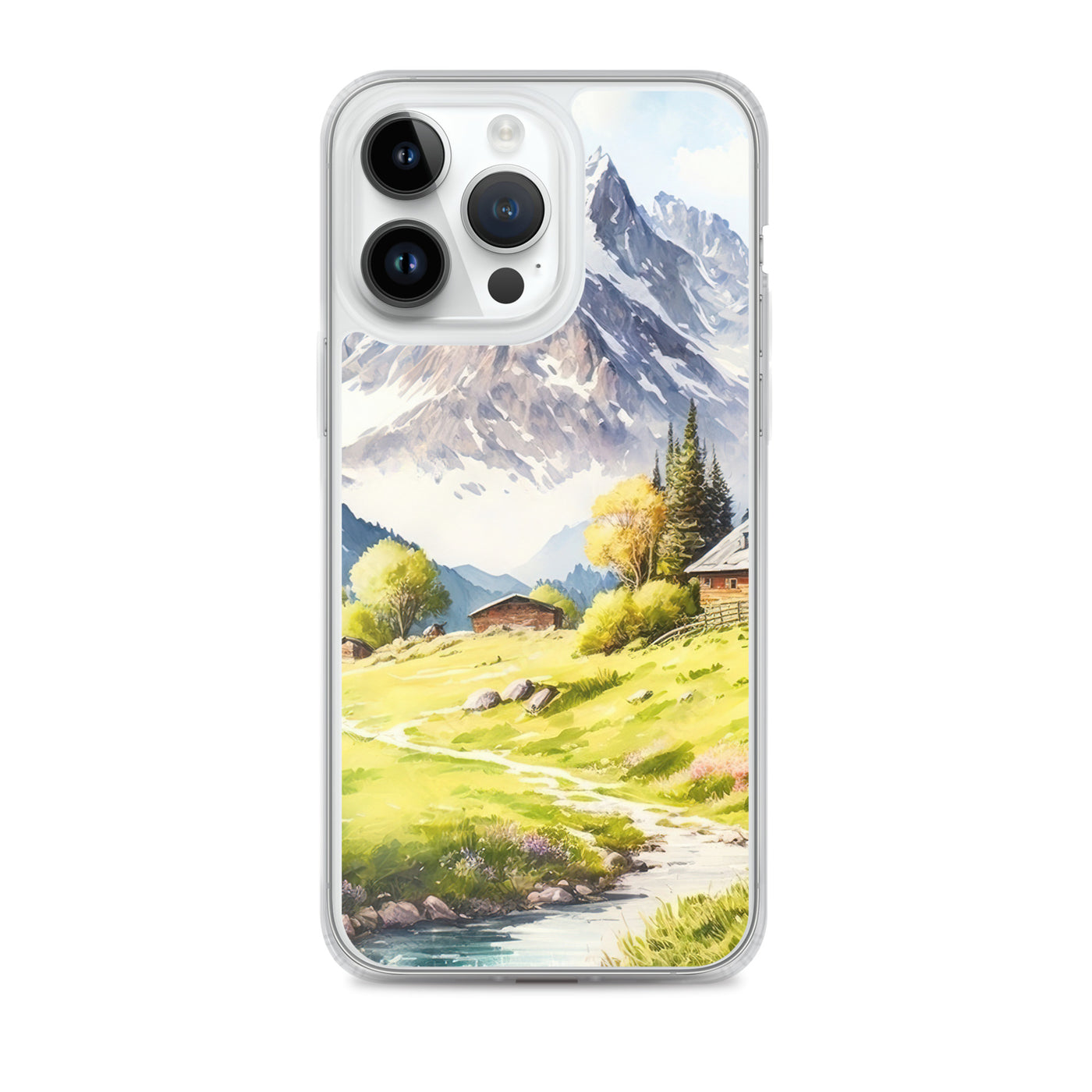 Epische Berge und Berghütte - Landschaftsmalerei - iPhone Schutzhülle (durchsichtig) berge xxx iPhone 14 Pro Max