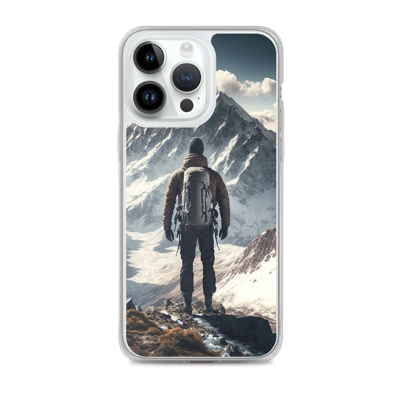Wanderer auf Berg von hinten - Malerei - iPhone Schutzhülle (durchsichtig) berge xxx iPhone 14 Pro Max