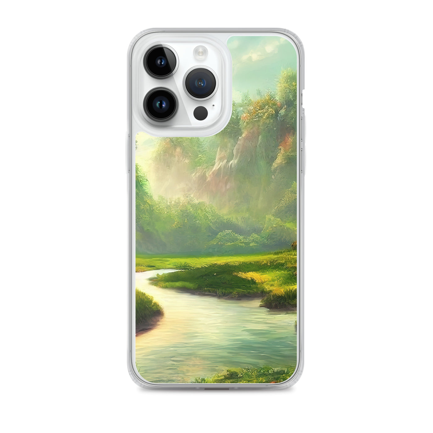 Bach im tropischen Wald - Landschaftsmalerei - iPhone Schutzhülle (durchsichtig) camping xxx iPhone 14 Pro Max