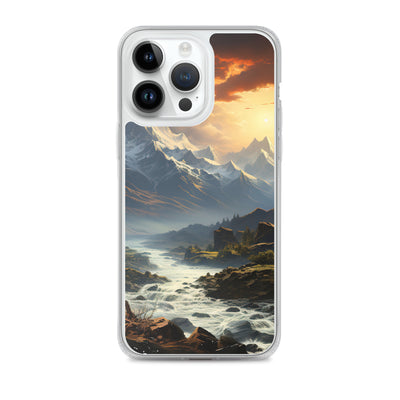 Berge, Sonne, steiniger Bach und Wolken - Epische Stimmung - iPhone Schutzhülle (durchsichtig) berge xxx iPhone 14 Pro Max