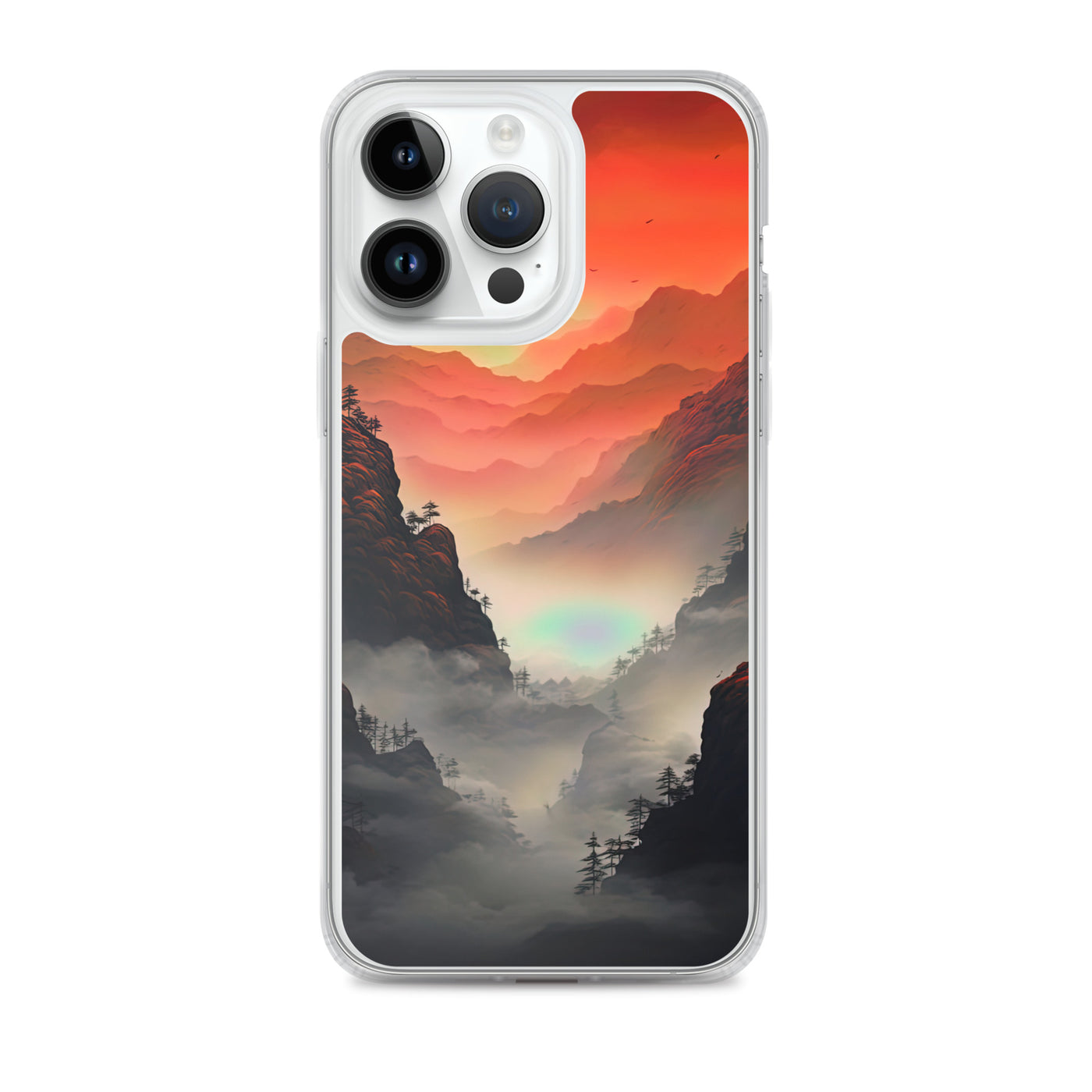 Gebirge, rote Farben und Nebel - Episches Kunstwerk - iPhone Schutzhülle (durchsichtig) berge xxx iPhone 14 Pro Max