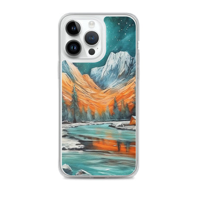 Berglandschaft und Zelte - Nachtstimmung - Landschaftsmalerei - iPhone Schutzhülle (durchsichtig) camping xxx iPhone 14 Pro Max