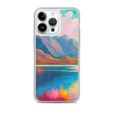 Berglandschaft und Bergsee - Farbige Ölmalerei - iPhone Schutzhülle (durchsichtig) berge xxx iPhone 14 Pro Max