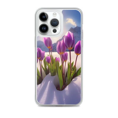 Tulpen im Schnee und in den Bergen - Blumen im Winter - iPhone Schutzhülle (durchsichtig) berge xxx iPhone 14 Pro Max