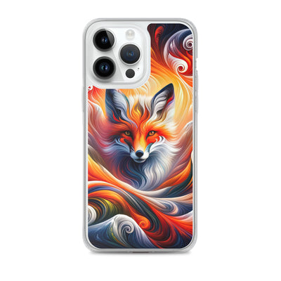 Abstraktes Kunstwerk, das den Geist der Alpen verkörpert. Leuchtender Fuchs in den Farben Orange, Rot, Weiß - iPhone Schutzhülle (durchsichtig) camping xxx yyy zzz iPhone 14 Pro Max