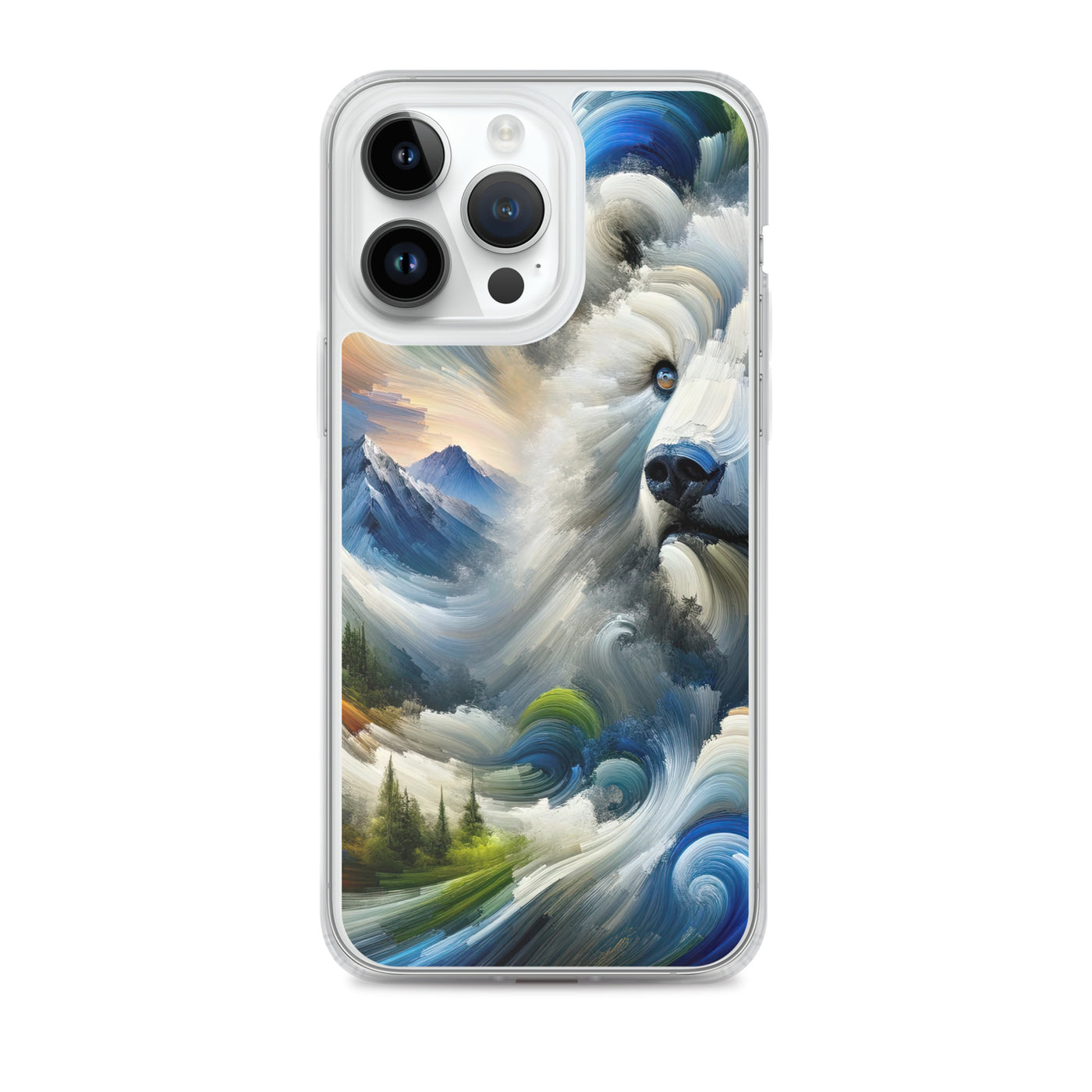 Abstrakte Alpen & Eisbär Kunst in dynamischen Farben - iPhone Schutzhülle (durchsichtig) camping xxx yyy zzz iPhone 14 Pro Max